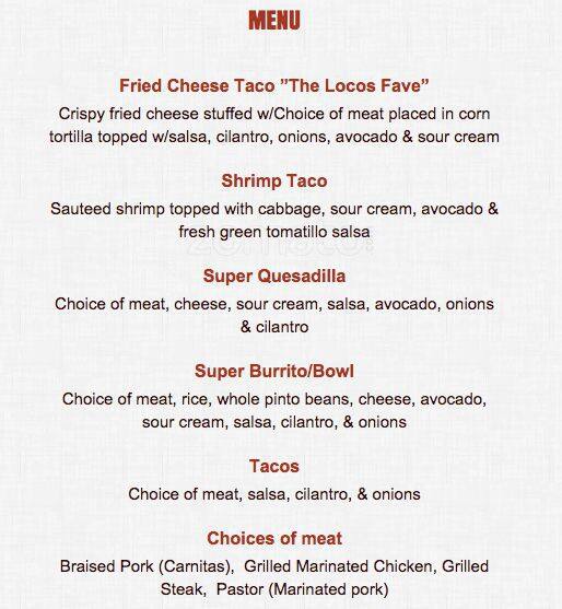 Judie's Tacos Locos Menu, Menu for Judie's Tacos Locos, Downtown, San