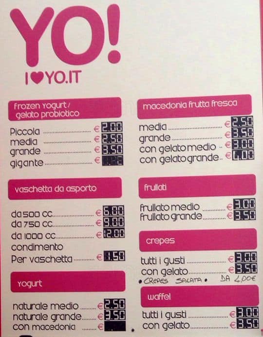 Menu di Yo! Yogurteria 