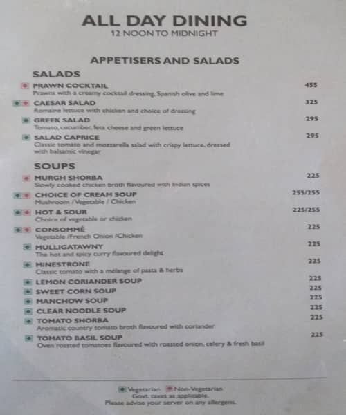 Menu at Radisson Blu, Haridwar