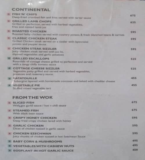 Menu at Radisson Blu, Haridwar