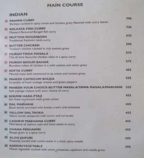 Menu at Radisson Blu, Haridwar