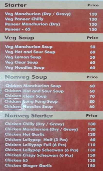 Menu of Kishan Chinese Center, Dahisar West, Mumbai