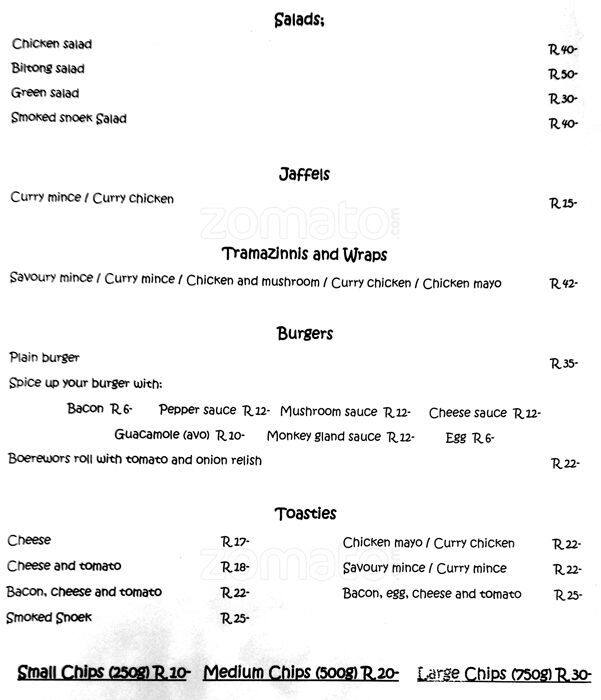 Menu at The Pencake Chef cafe, Robertson