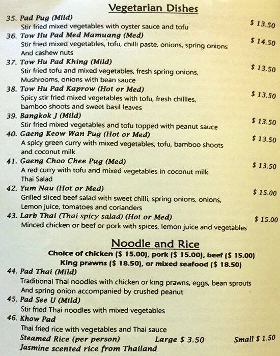 Carta de Tipparost Thai Restaurant