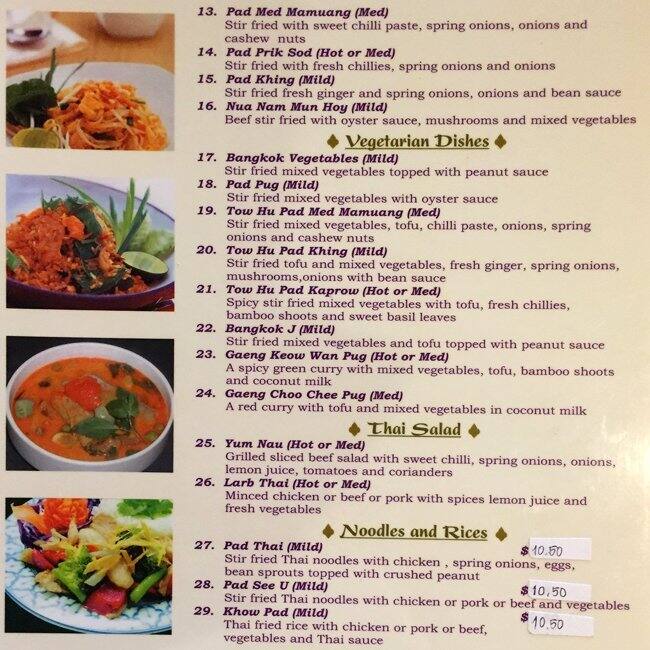 Carta de Tipparost Thai Restaurant
