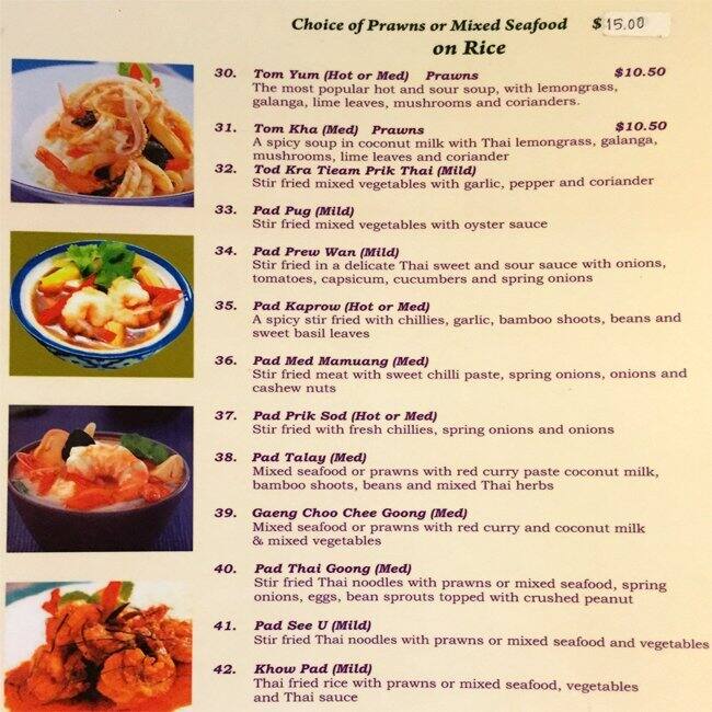 Carta de Tipparost Thai Restaurant