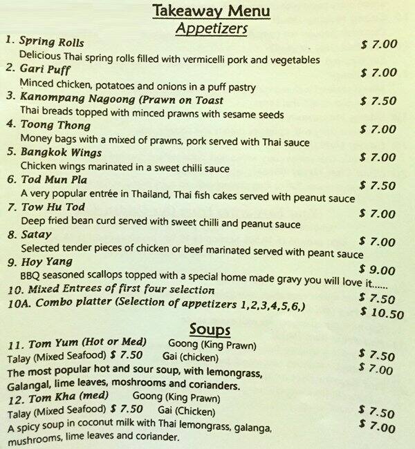 Carta de Tipparost Thai Restaurant