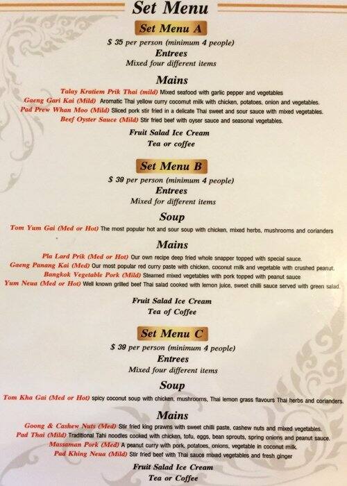 Carta de Tipparost Thai Restaurant