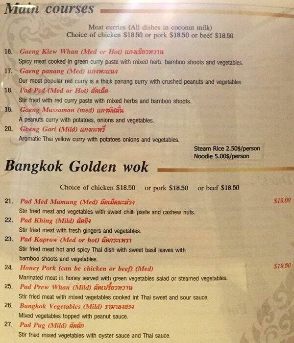 Carta de Tipparost Thai Restaurant