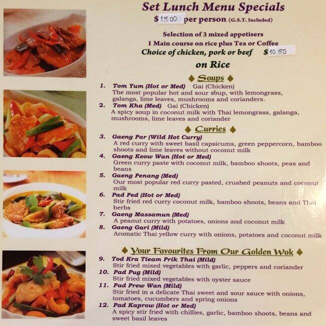 Carta de Tipparost Thai Restaurant
