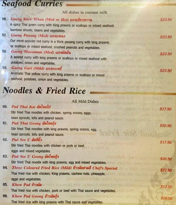 Carta de Tipparost Thai Restaurant