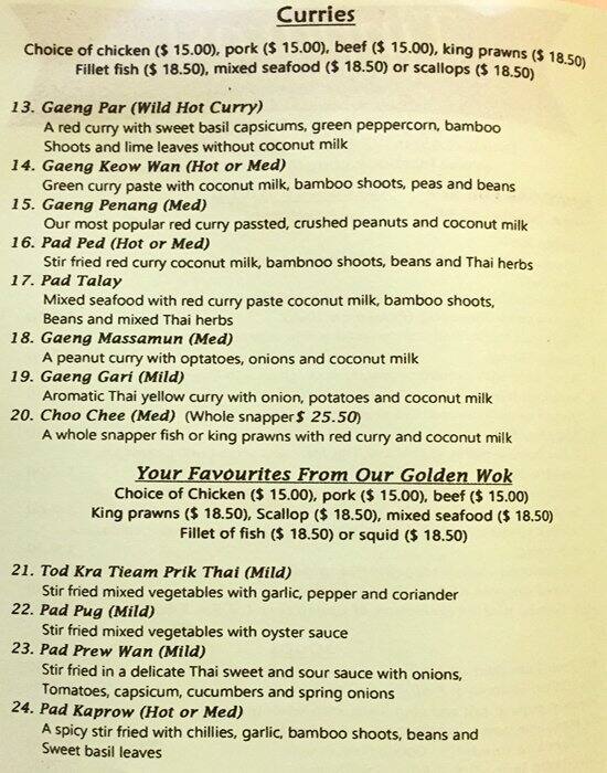 Carta de Tipparost Thai Restaurant