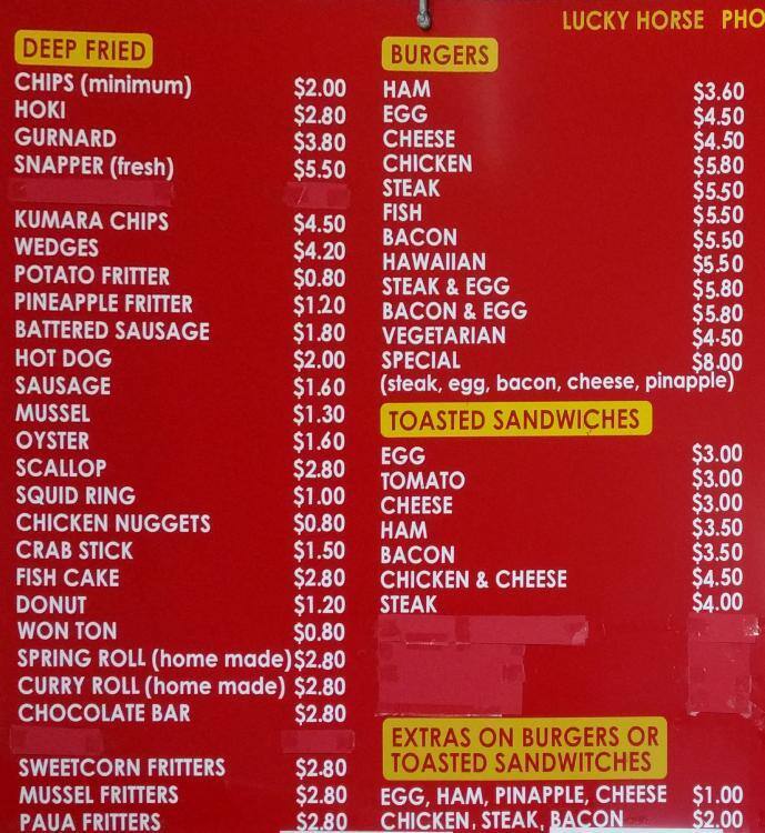 Lucky Horse Menu, Menu for Lucky Horse, Waiuku, Auckland Menumania/Zomato