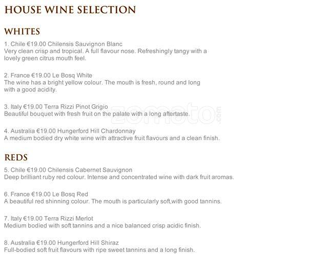 Menu at Wild Swan restaurant, Malahide