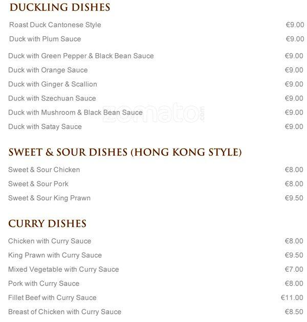 Menu at Wild Swan restaurant, Malahide
