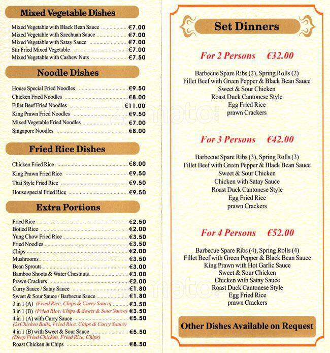 Menu at Wild Swan restaurant, Malahide