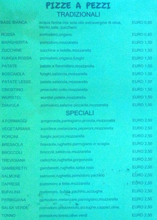 Menu di Pizza a pezzi per i pazzi della pizza 