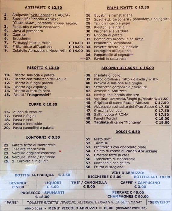 Menu Di Natale Abruzzese.Piccolo Abruzzo A Roma Foto Del Menu Con Prezzi