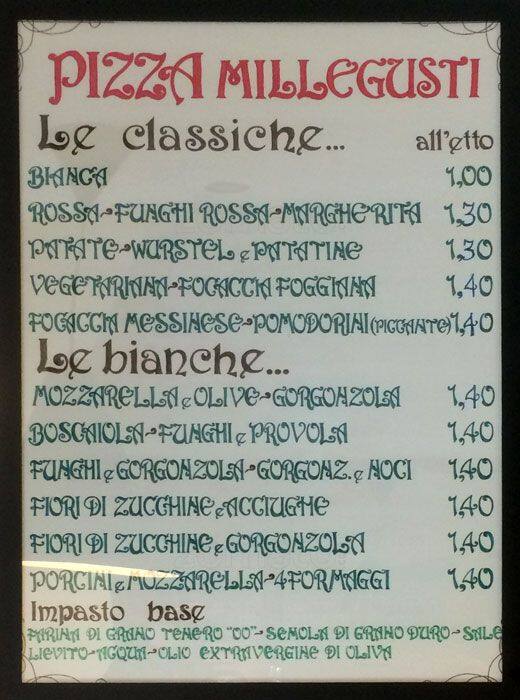 Menu di Pizza Millegusti 