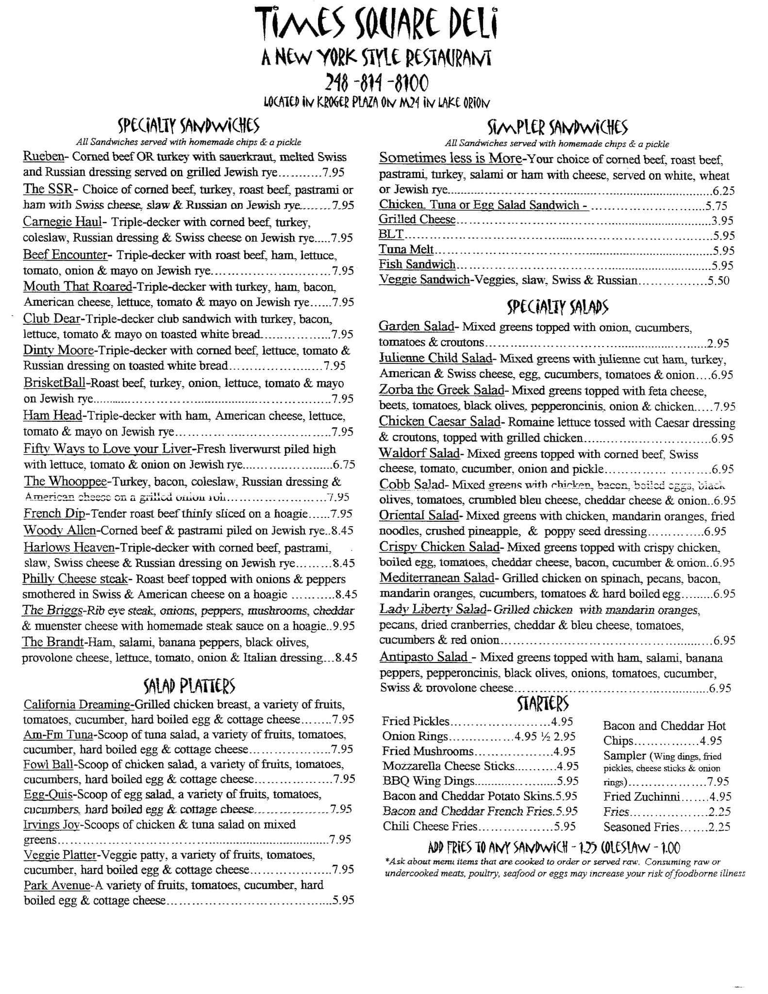 Times Square Restaurant Menu, Menu for Times Square Restaurant, Lake Orion, Detroit Urbanspoon