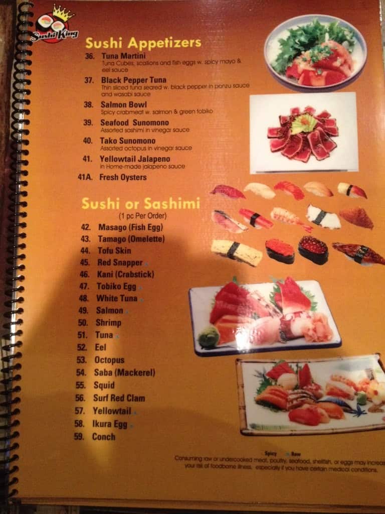 Menu at Sushi King restaurant, Laurel, W Broad St