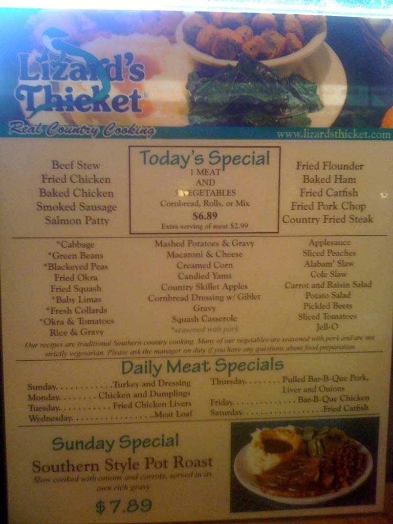 lizard thicket restaurant menu