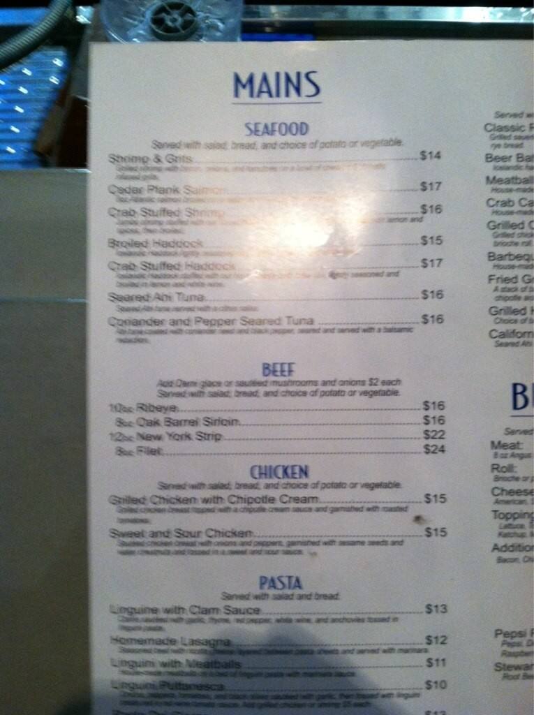 Menu at Station 101 pub & bar, DuBois, Bee Line Hwy