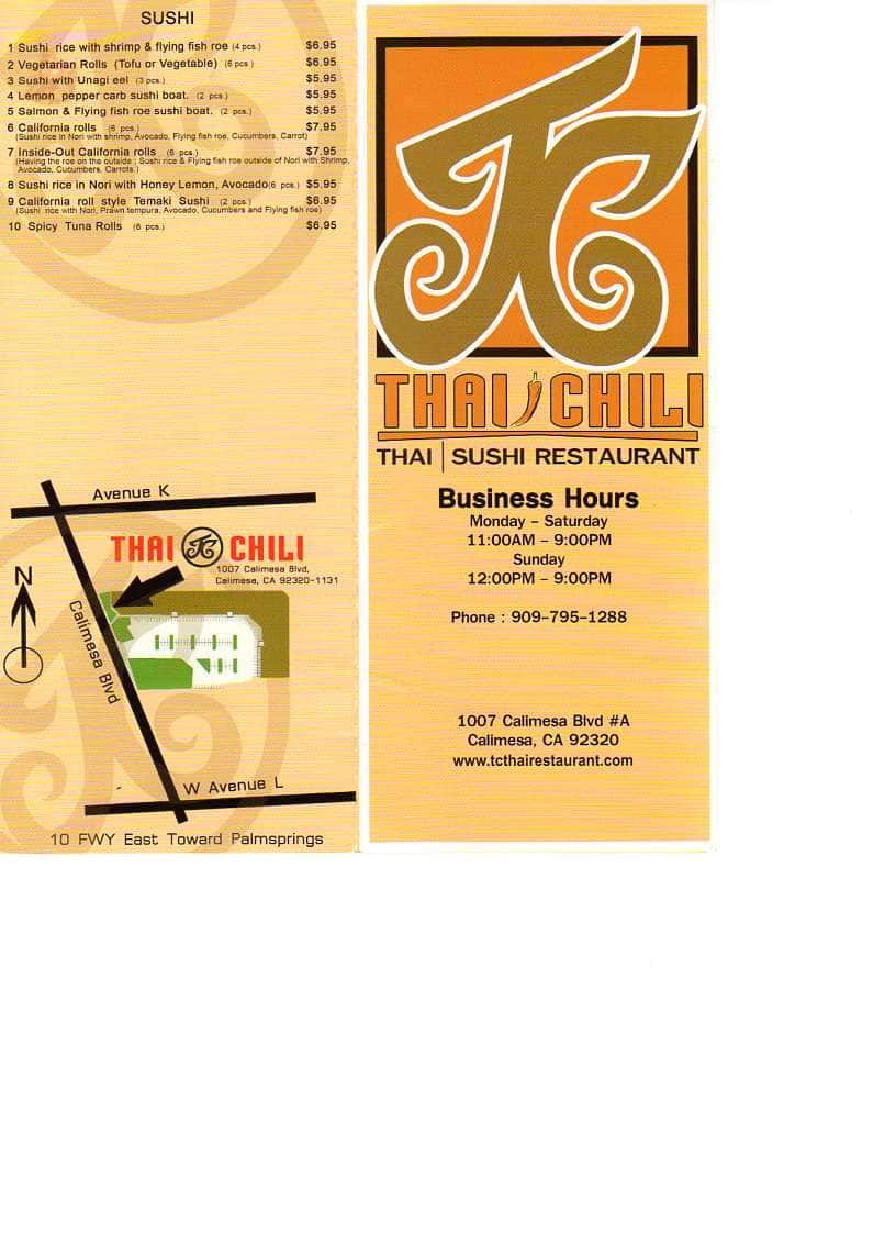 Thai Chili Menu, Menu for Thai Chili, Calimesa, Inland Empire