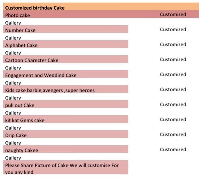 The Cake Cafe menu
