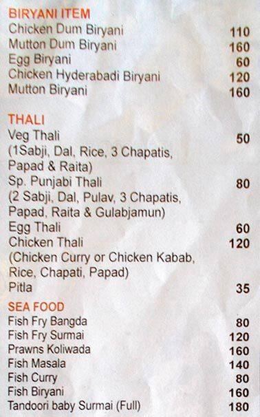 Shetty Lunch Home & Fast Food menu
