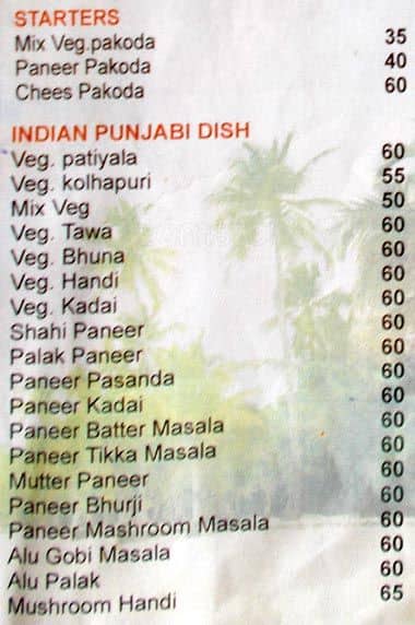 Shetty Lunch Home & Fast Food menu