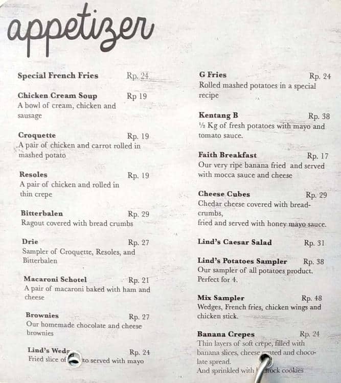 Lind S Menu Menu For Lind S Kelapa Gading Jakarta