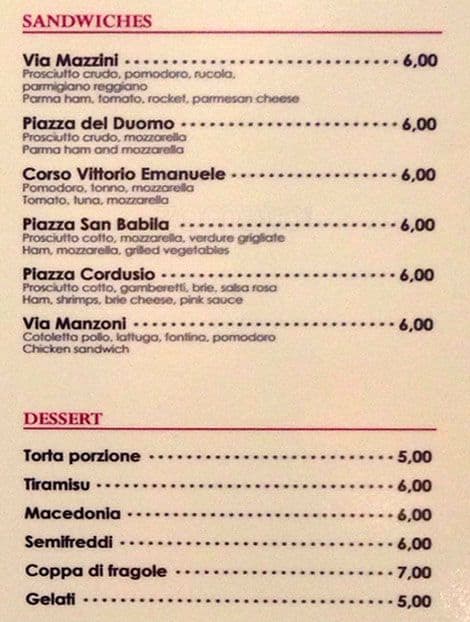 Menu di Bar Mercurio - Ristorante Pizzeria 