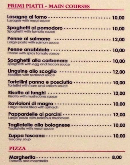 Menu di Bar Mercurio - Ristorante Pizzeria 