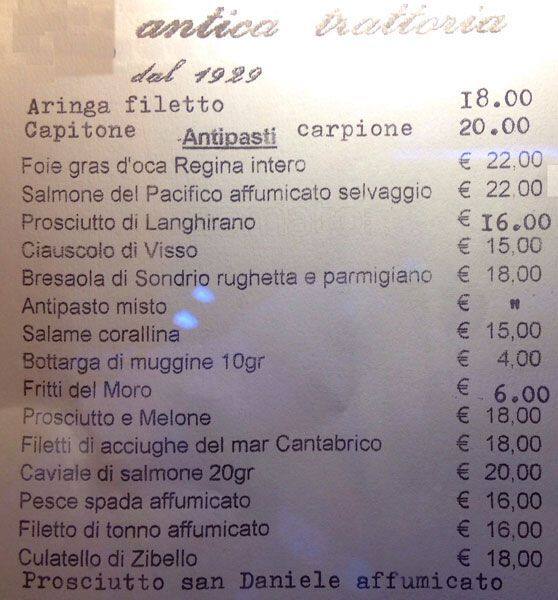 Menu At Al Moro Restaurant Rome Vicolo Delle Bollette