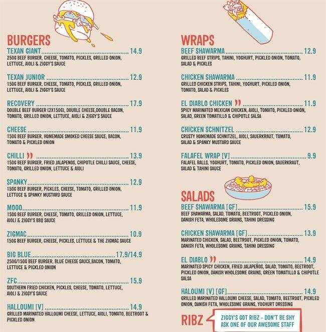 Ziggy's Eatery a Melbourne Foto del Menu con Prezzi Urbanspoon/Zomato