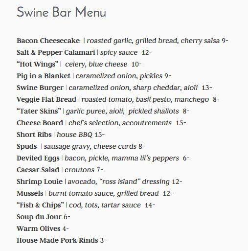 Carta de Swank Restaurant