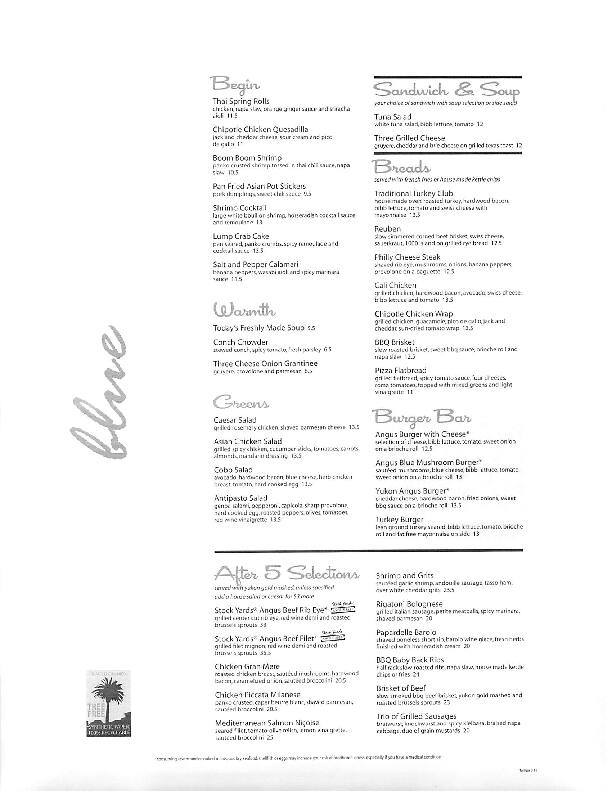 Blue Bistro at Tampa Marriott Westshore Menu