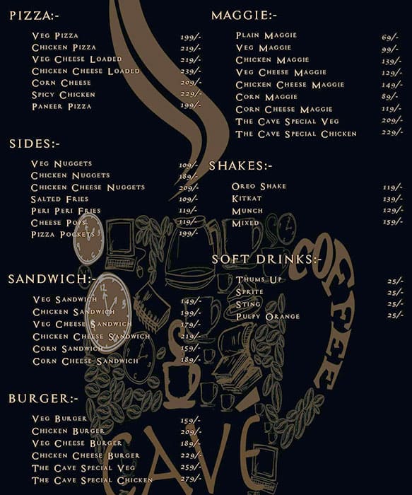 Menu of The Cave, RTC X roads, Hyderabad