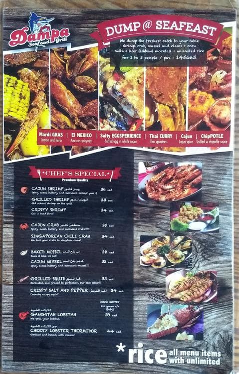 Dampa Seafood Grill Menu, Menu for Dampa Seafood Grill, Deira City ...