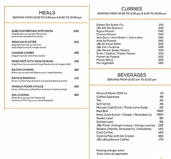 JB's menu