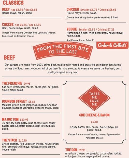 Gourmet Burger Kitchen Menu, Menu for Gourmet Burger Kitchen, Canary