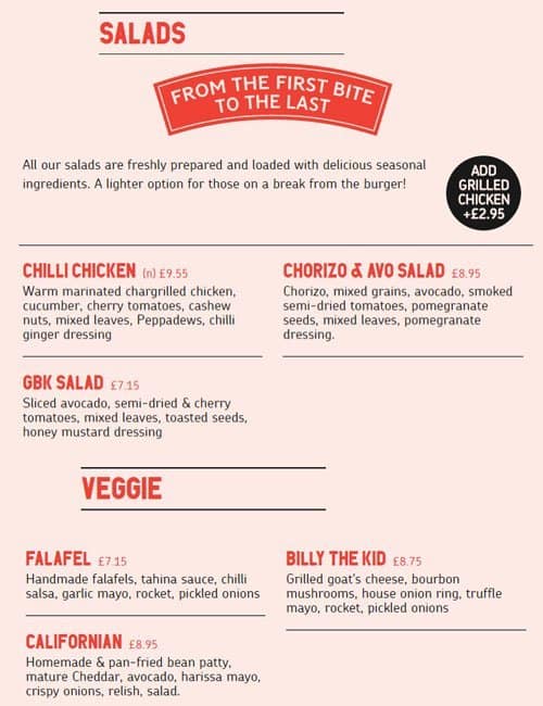 Menu at Gourmet Burger Kitchen pizzeria, London, Unit 22