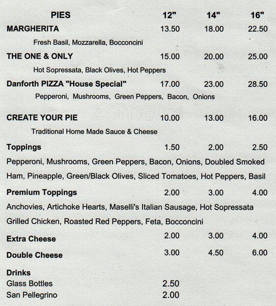 Danforth Pizza House Menu, Menu for Danforth Pizza House, The Danforth