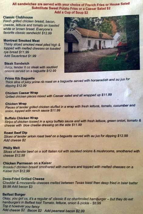 Irish Times menu