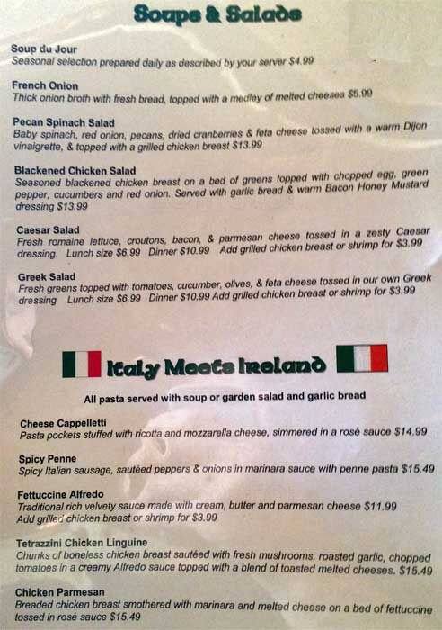 Irish Times menu