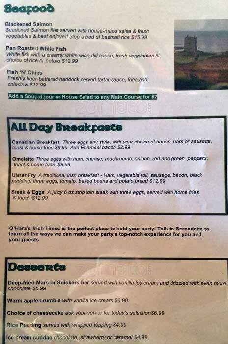 Irish Times menu