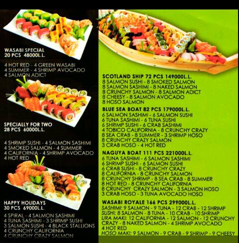 wasabi menu
