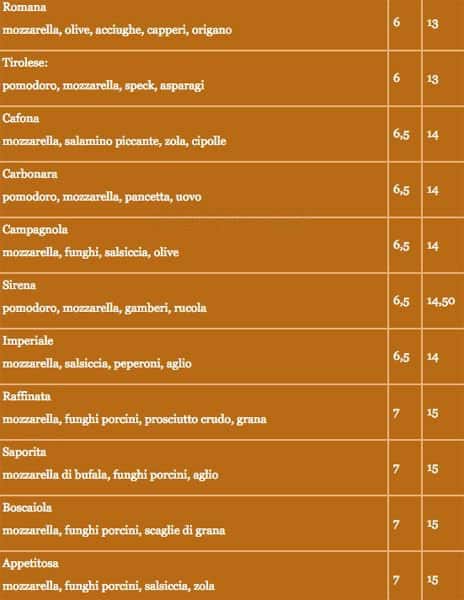 Menu di Dok Pizza 