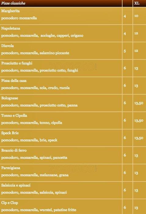 Menu di Dok Pizza 